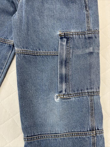 Vintage Arizona Cargo Jeans Boys Size 14 Straight Leg Y2K Streetwear Leg Pockets - Picture 4 of 11