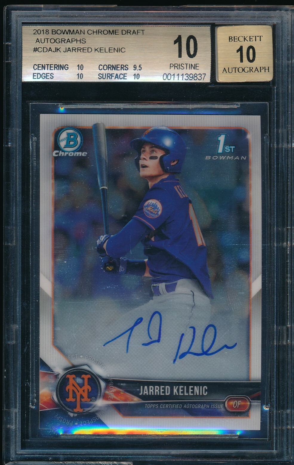BGS 10/10 JARRED KELENIC AUTO 1st 2018 Bowman Chrome Draft Autograph RC PRISTINE