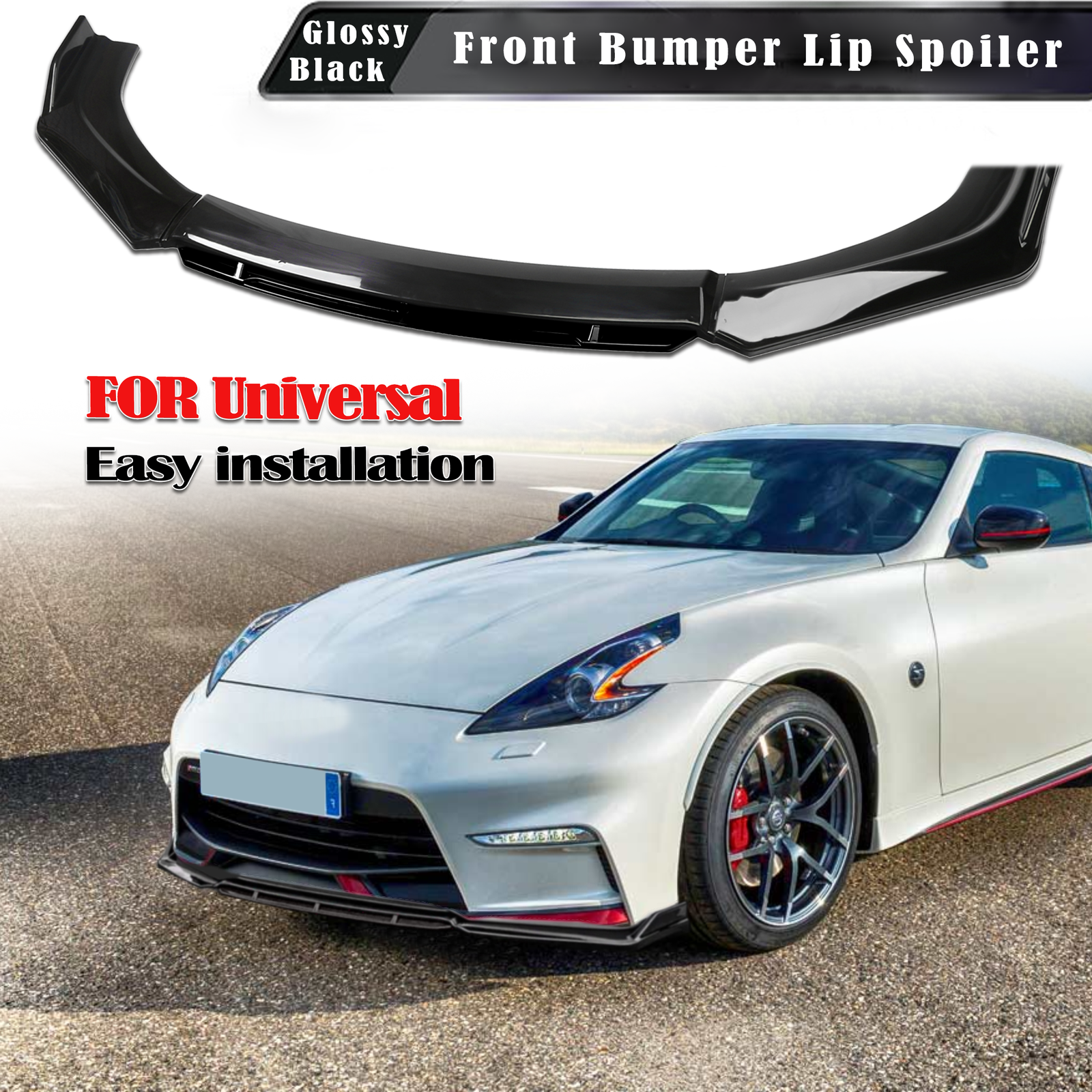 For Nissan 370Z Glossy Black Front Bumper Lip Spoiler Splitters Body Kit