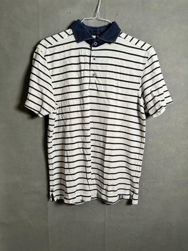 Thaddeus Polo Shirt Mens M White Black Striped Short Sleeve
