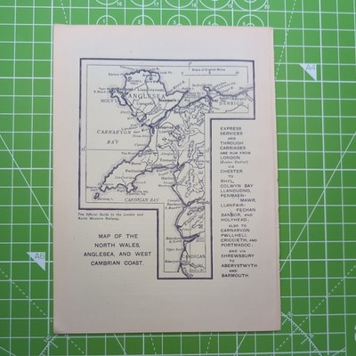 Original 1912 LNWR Karte der Nordwales Anglesey und Westkambrium Küste