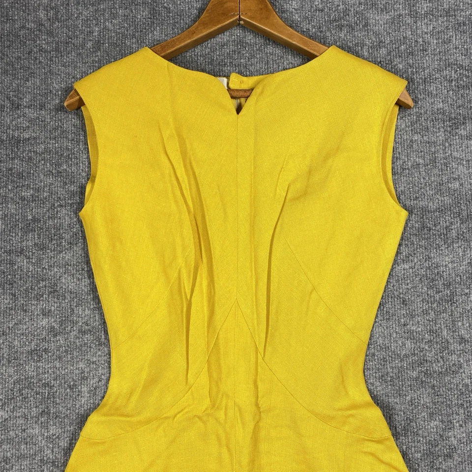 Vestido Larry Aldrich Vintage Años 50 60 Lino Talla 10 Sin Mangas Mod Ajuste y Acampanado Foto 2 de 4