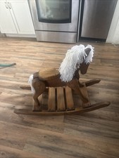Wooden Rocking Horse Toy with Yarn Mane