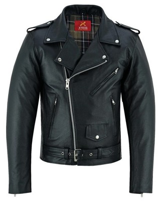 Premium Herren Echt Rindsleder Brando Biker Jacke Schwarz Motorrad Mantel