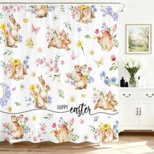 Happy Easter Shower Curtain for Bathroom Spring Farmhouse Floral Shower Curtain