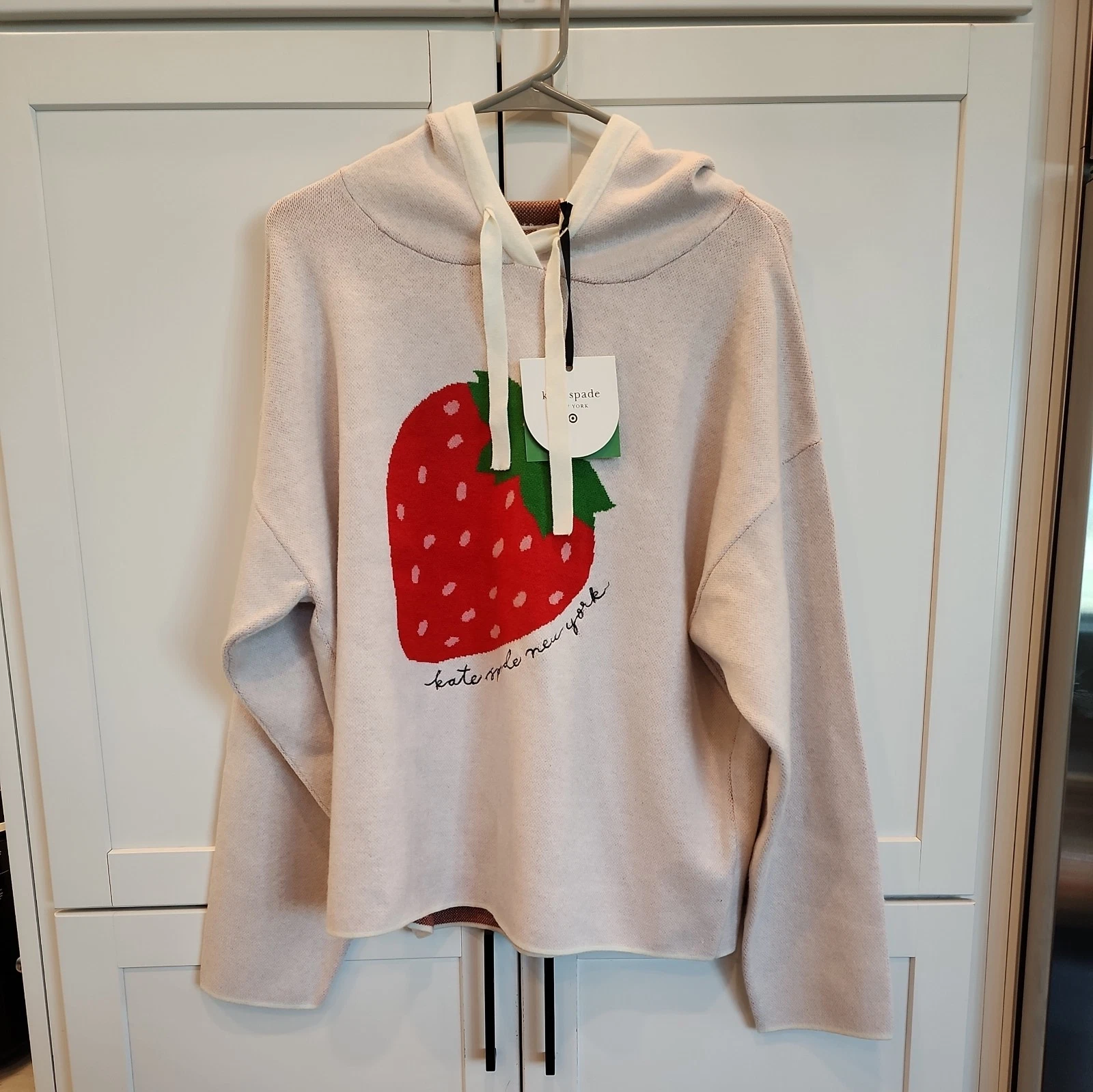 Felpa con cappuccio Kate Spade Target EXTRA LARGE fragola XL nuova con etichette
