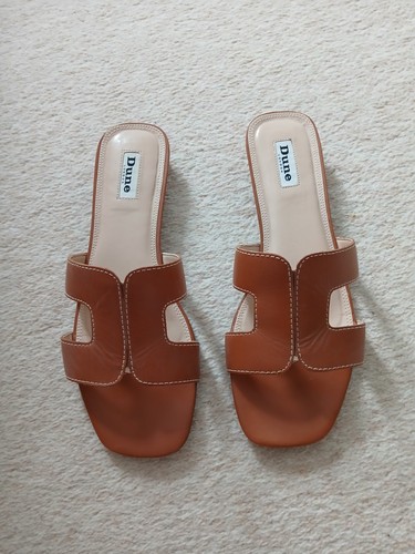 Dune Tan Loupe Leather Slider Size 40 - Picture 4 of 8