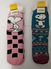 2 Pairs Snoopy Peanuts Sherpa Lined Socks One Size Fits Most Soft Non-Slip NWT