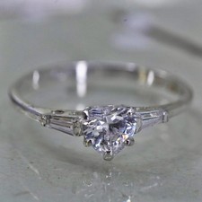 Size 9.25, Vintage sterling silver handmade ring, engagement ring with heart cz