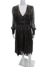 Allison Womens Fit & Flare Black Floral V-Neck Long Sleeve Dress Size S
