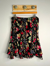 Lauren Ralph Lauren Women's Chiffon Godet Skirt Black Floral Print Size 12