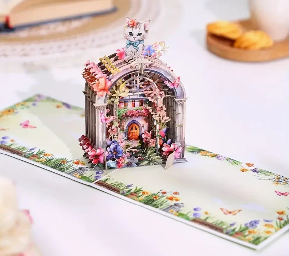 CARTÃO POP-UP 3D - Jardim floral de gatos - Perfeito para todas as ocasiões - Imagem 2 de 3