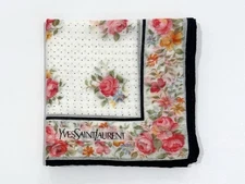 WOMEN HANDKERCHIEF YSL ART FLORAL Pink White  BANDANA COTTON POCKET SQUARE 16”