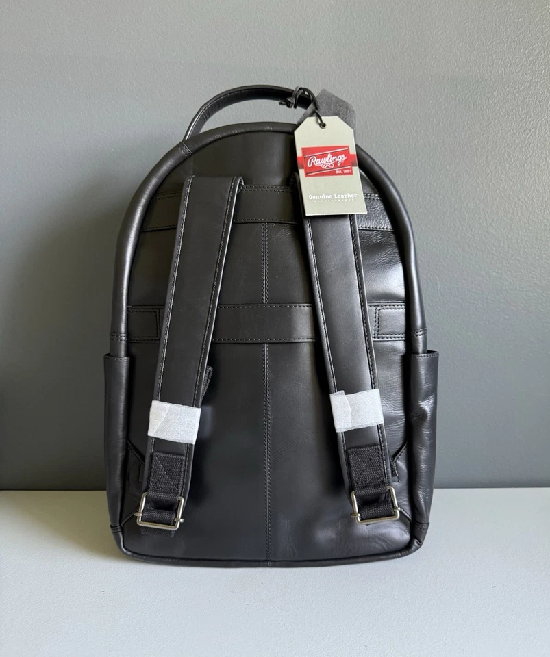 Mochila de couro genuíno Rawlings Estônia preta robusta nova - Imagem 4 de 4