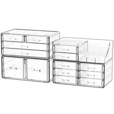 Cq acrylic Make Up Organizers for Vanity With 14 Drawers, 4 Pack Clear Drawer...