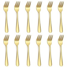 Gold Dessert Forks Set of 12 Pack 5.62", Golden Titanium Plating Pastry Fork, Ap