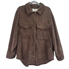 Ashley by 26 International Womens Corduroy Utility Brown Shirt Large Western