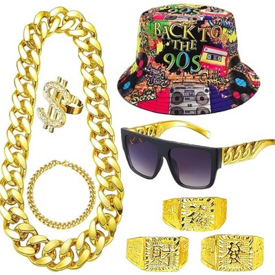 Retro Hip-Hop Kostümset mit Goldkette -  für Fasching und Konzerte
