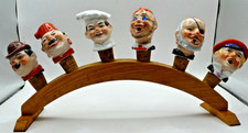 German Porcelain Figural Heads Bottle Cork Stoppers Liquor Pourers set of 6
