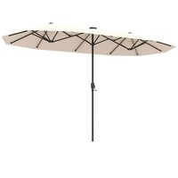 COSTWAY 380 cm Large Patio Umbrella w/ LED Solar Lights & Crank Handle-Beige