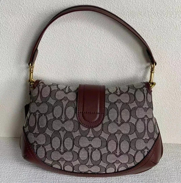 Coach Leather Soho Bag Signature Jacquard Shoulder Bag Brass/Oak Maple CJ814 NWT