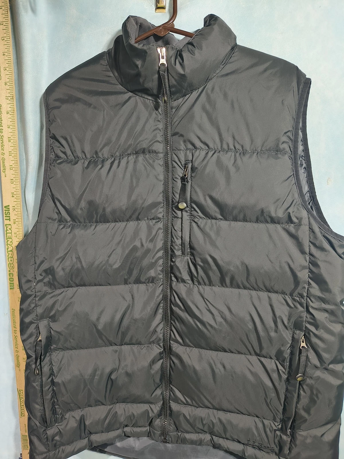 L.L. Bean Vest Mens LT Black Puffer Goose Down Lined Insulated Full Zip