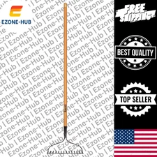 47 In. Wood Handle Coated Steel Garden Bow Rake Wood Handle Welded Tines 14-Tin