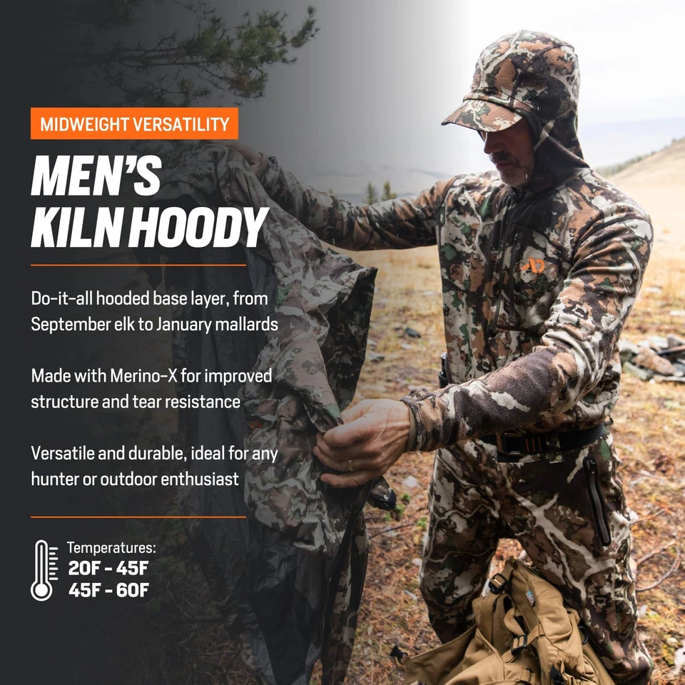 Men’s Kiln Hoody - Camo Merino Wool Base Layer, Midweight Thermal Cold Weathe... - Image 4 of 4