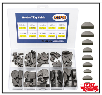#ad 120Pcs Woodruff Key Assortment Kit 10 Popular Sizes of Half Moon Keys Keyway a $12.78