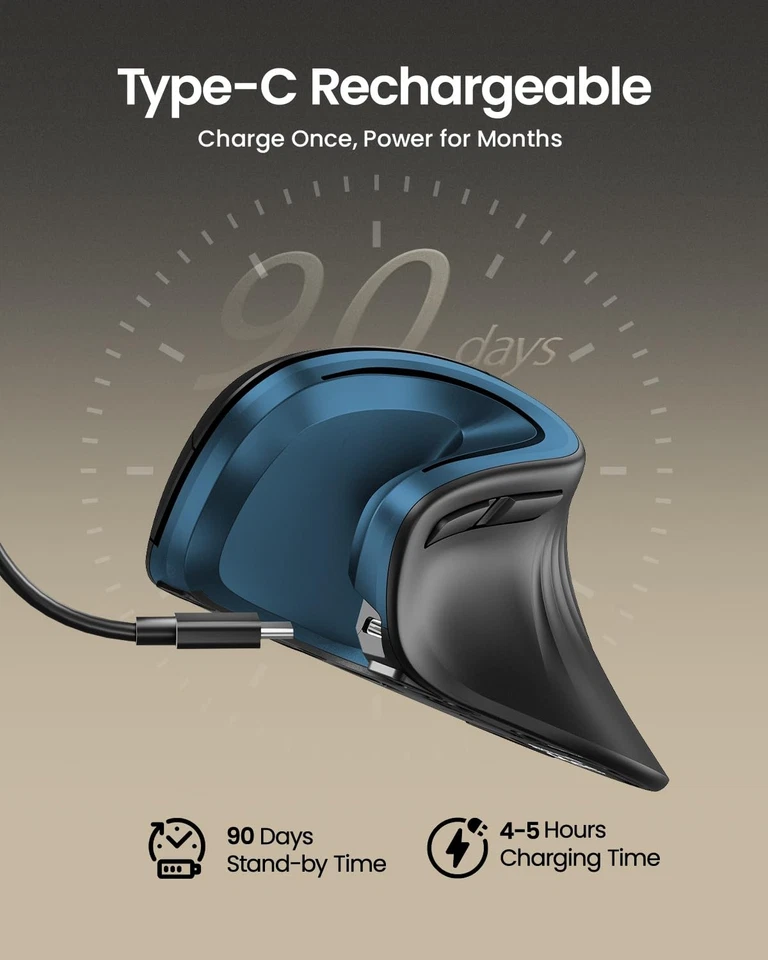 Ergonomic Mouse EM11 NL Bluetooth Rechargeable Wireless Vertical Mouse 3 Mult... - Image 2 of 4