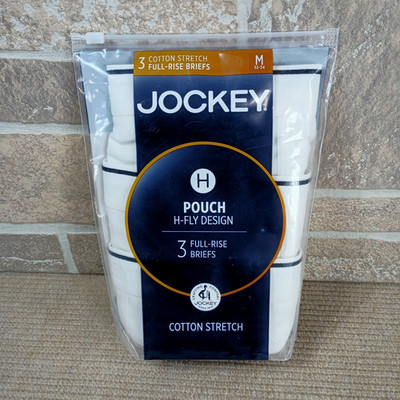 NEW Jockey Full Rise Briefs 3pk Medium 32-34 White Cotton Stretch H-Fly Design