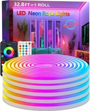 32.8FT Neon Rope Lights,Flexible Led Light Control with App/Remote,Multiple Mode