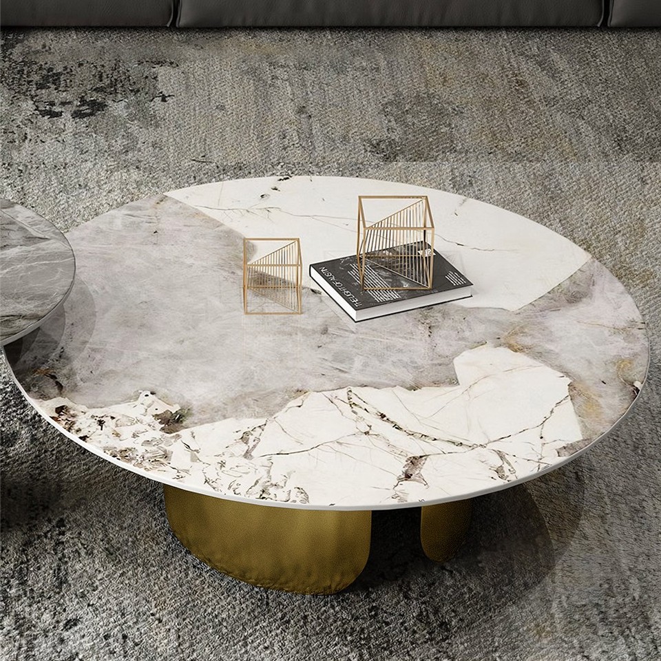 Amina nesting coffee table set gold sintered stone | eBay UK