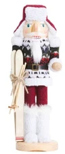 Wooden Christmas Nutcracker, 14", SANTA IN WINTER HAT WITH SNOWBOARD/SKIS, MAR