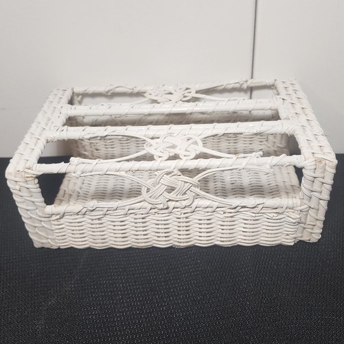 Vintage Wicker Rattan Kleenex Tissue Box Cover Holder White Boho Retro