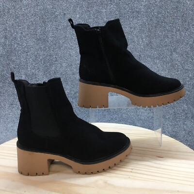 Universal Thread Boots Womens 7.5 Ankle Chelsea Heels Casual Black Fabric Zipper