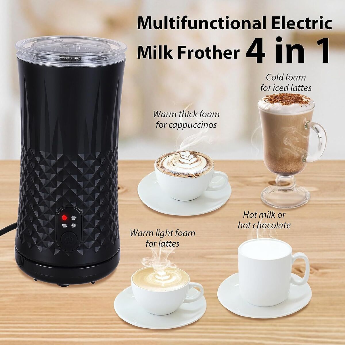 Electric Milk Frother Milk Foam Machine For Coffee Cappuccino Latte 4 in 1  Hot and Cold