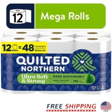 Soft Strong Toilet Paper 2-Ply Mega Rolls 12 Rolls 295 Sheets Unscented New