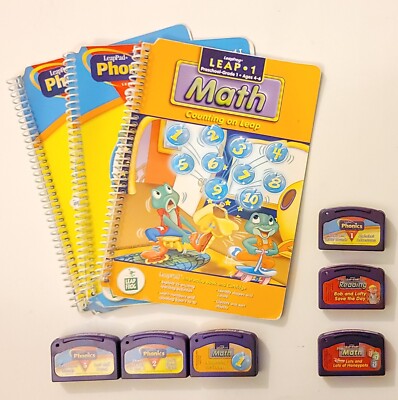 LEAPFROG LEAPPAD BOOK AND CARTRIDGE LOT-GREAT CONDITION-MATH-PHONICS-READING-