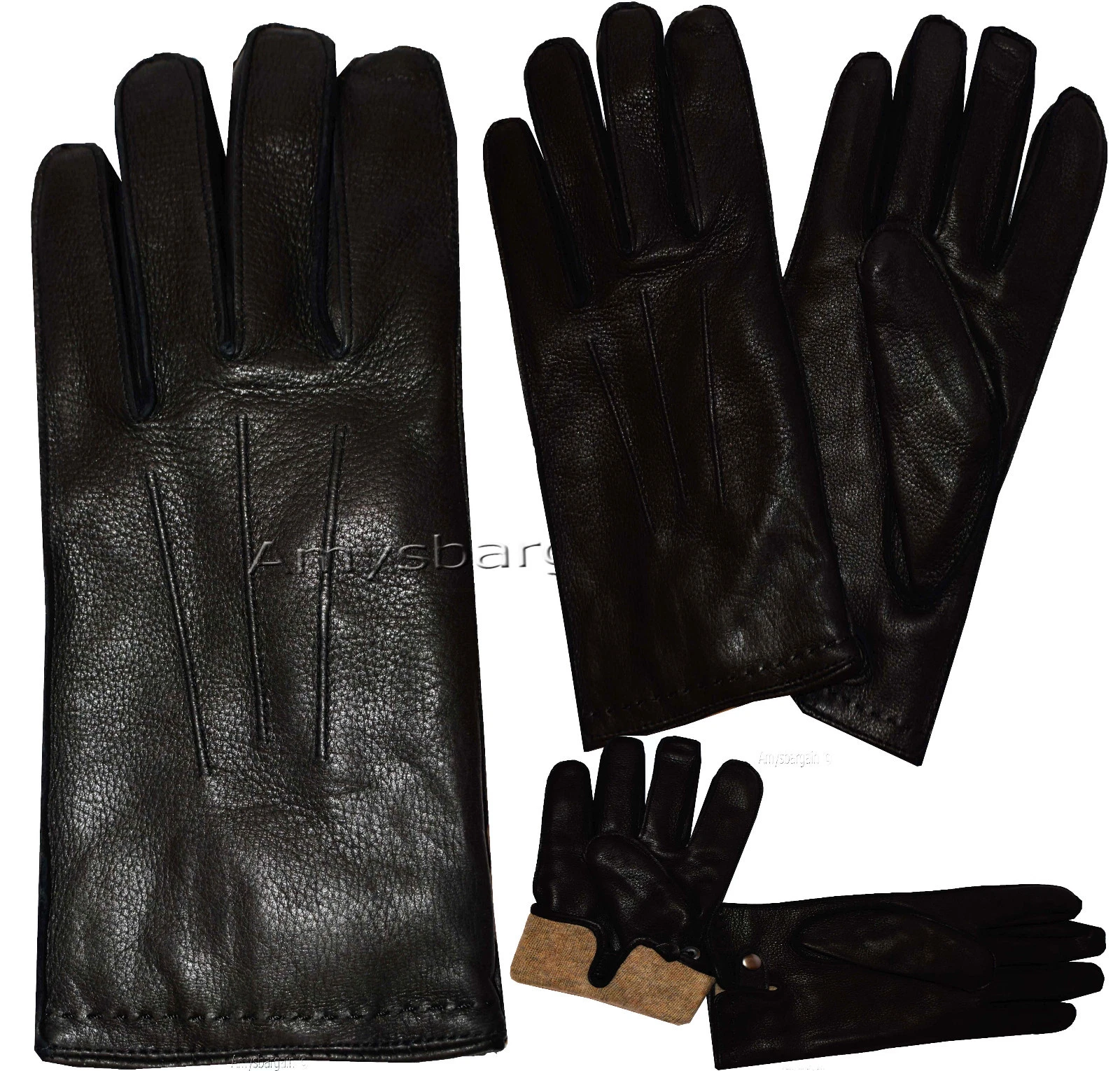 Men’s Gloves, Genuine Deer skin Leather, Winter Gloves, Wool lined Warm gloves