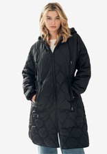 Ellos Women's Plus Size Long Quilted Jacket With Drawstring Waist
