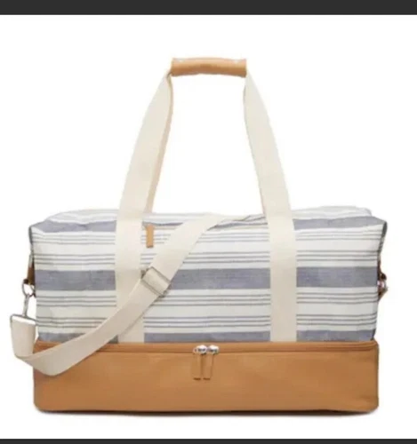 NWT BRAND NEW DSW Canvas Striped Weekender Bag w/ Shoe Compartment Blue White