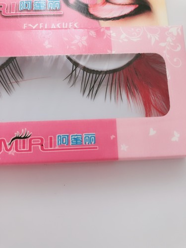 Exaggerated Party Long Red Black Costume Feather Fake False Eyelashes Eye lashes - Picture 9 of 11