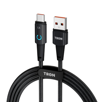 USB A to C Braided Charger Cable - Black & White, 6FT, with LED Light