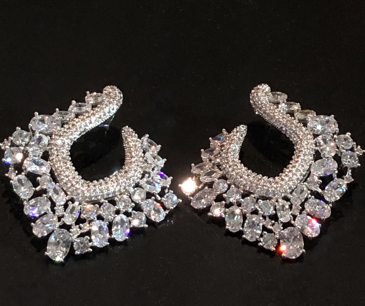 18k White Gold Filled Big Earrings made w Swarovski Crystal