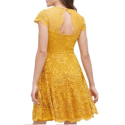 Kensie Womens 2 Neon Pink Lace Illusion Neckline Fit & Flare Dress NWT DG38  | eBay