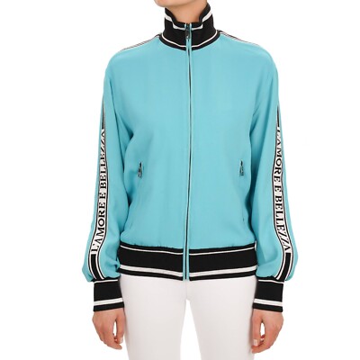 DOLCE & GABBANA Amore Bellezza Bomber Sweatshirt Jacke Blau Weiß Schwarz 12993