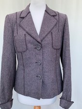 Jacket Frank Eden Size 12 Herringbone Brown Wool Blend Womens