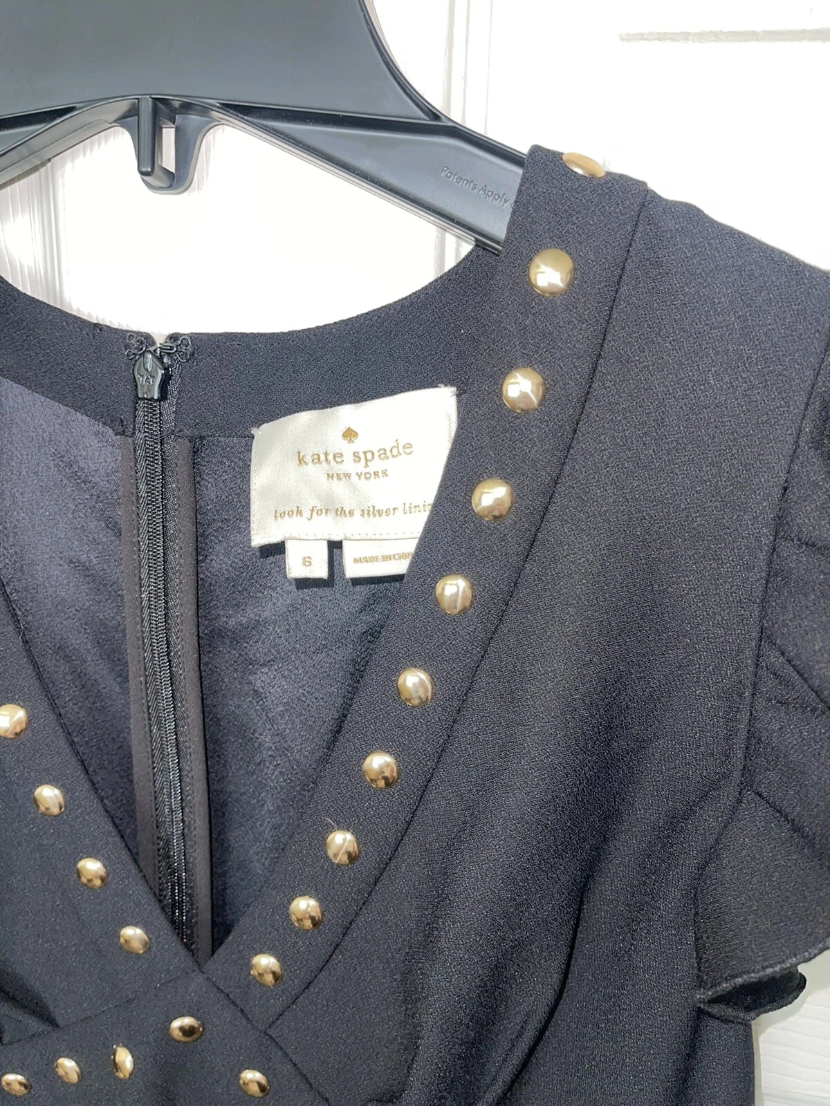 Abito nero Kate Spade borchie crepe taglia 6 VENDITA AL DETTAGLIO $248