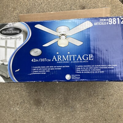 Harbor Breeze Armitage 98120 White 42 Inch 4 Reversible Blade Glass Globe New